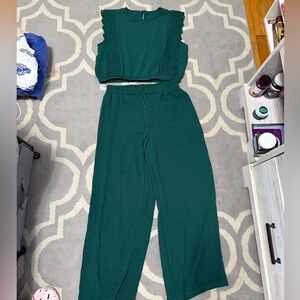 SHEIN Dark Green Wide Leg Jumpsuit